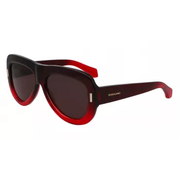 Okulary przeciwsłoneczne FERRAGAMO SF2029SE-615 dla kobiet - czerwona oprawka acetatowa, szare soczewki gradientowe, 57mm