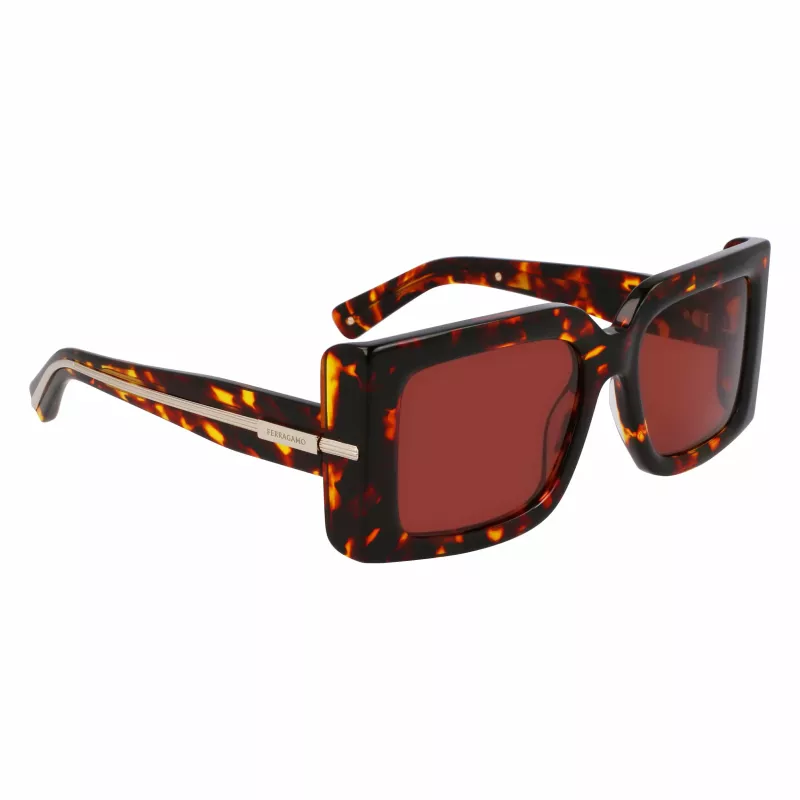 FERRAGAMO SF2032S-242 Okulary przeciwsłoneczne damskie Havana Acetate Kwadratowa oprawka Brązowe soczewki gradientowe 55/19/140 mm