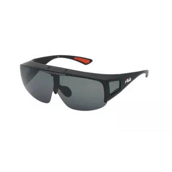 FILA SFI126-99U28P Okulary przeciwsłoneczne unisex - Matowa czarna oprawka, szare soczewki polaryzacyjne, UV400, styl tarczy