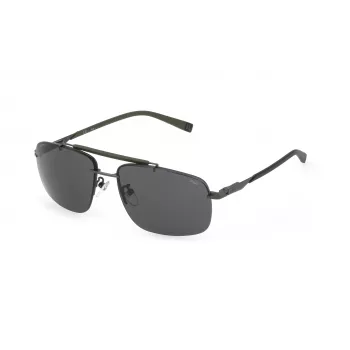 FILA SFI210-610627 Męskie okulary przeciwsłoneczne prostokątne, oprawka z błyszczącego czarnego acetatu, soczewki z poliwęglanu w kolorze dymnego szarego, 61/15/145 mm