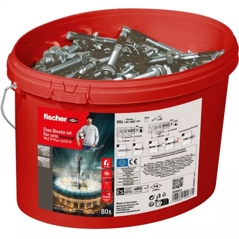 FISCHER Kotwa wbijana FAZ II Plus 12/20 R – stal nierdzewna A4, pojemnik 80 sztuk
