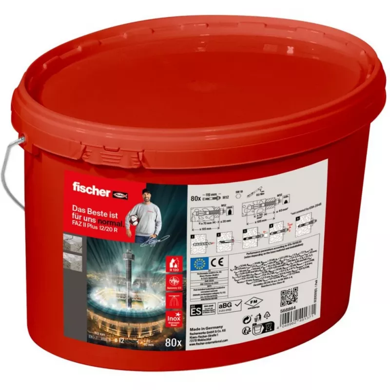 FISCHER Kotwa wbijana FAZ II Plus 12/20 R – stal nierdzewna A4, pojemnik 80 sztuk