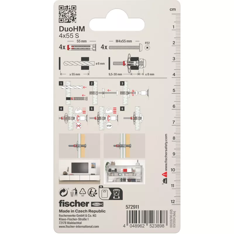 Fischer DuoHM 4x55 S PH PZ Kołek do płyt gipsowo-kartonowych 55 mm 4 sztuki 572911