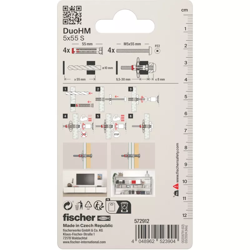 Kołek rozporowy do płyt gipsowo-kartonowych Fischer DuoHM 5x55 S PH PZ 55 mm 4 sztuki 572912