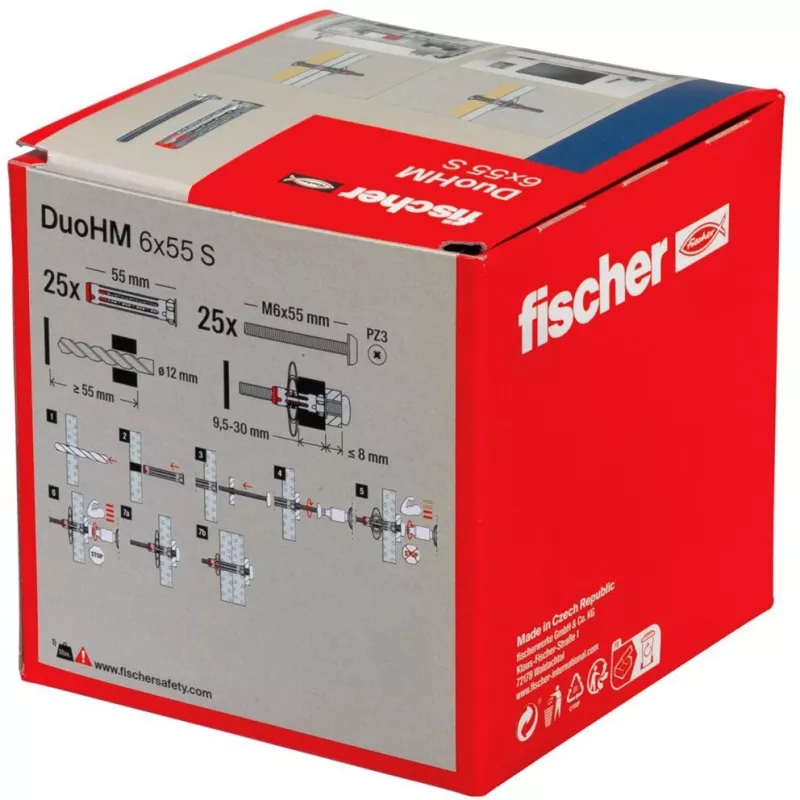 Kołek do ścian pustych fischer DuoHM 6x55 S PH PZ 55 mm, 25 sztuk 572922