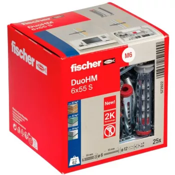 Kołek do ścian pustych fischer DuoHM 6x55 S PH PZ 55 mm, 25 sztuk 572922