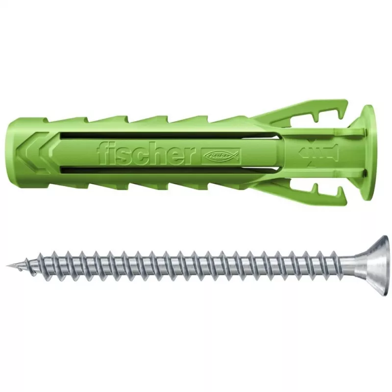Fischer DUOPOWER Zestaw wkrętów i kołków 100 sztuk - 6x30/8x40/10x50 mm - PZ2 - Zielony