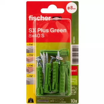 Fischer DUOPOWER Zestaw wkrętów i kołków 100 sztuk - 6x30/8x40/10x50 mm - PZ2 - Zielony