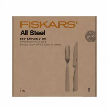 FISKARS All Steel 24-częściowy zestaw sztućców do steków, stal nierdzewna, zmywarka bezpieczna
