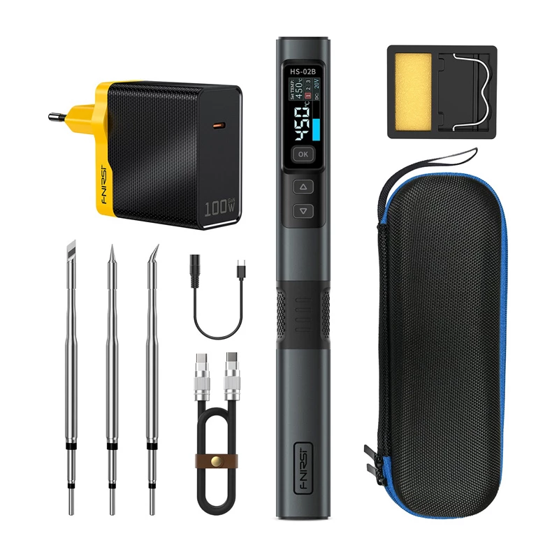 FNIRSI HS-02B F 100 W Smart Lutownica z USB-C PD, Wyświetlaczem OLED, Szybkim Nagrzewaniem