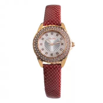 FOLLI FOLLIE Heart4Heart Zegarek damski kwarcowy WF1B006STSR 33mm Koperta ze stali szlachetnej w kolorze różowego złota Biała tarcza Czerwony skórzany pasek