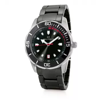 FOLLI FOLLIE Zegarek Unisex WF18T031BDK 36.5mm Stal nierdzewna Kwarcowy Analogowy Czarna Tarcza Skórzany Pasek