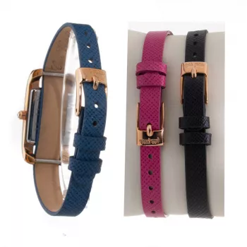 Zegarek damski Folli Follie WF13B064SPWA na baterię - Biały pasek skórzany, koperta ze stali szlachetnej w kolorze różowego złota 34 mm