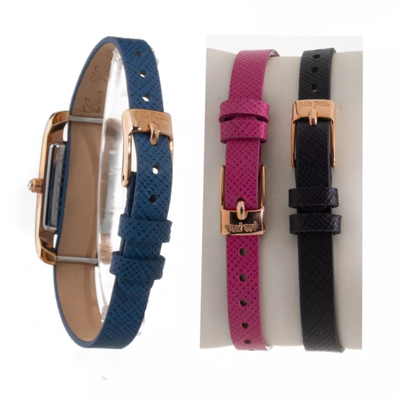 Zegarek damski Folli Follie WF13B064SPWA na baterię - Biały pasek skórzany, koperta ze stali szlachetnej w kolorze różowego złota 34 mm
