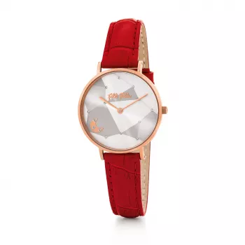 FOLLI FOLLIE Zegarek damski kwarcowy analogowy WF19R016SSWRE 32mm Koperta ze stali nierdzewnej Biała tarcza Czerwony pasek skórzany