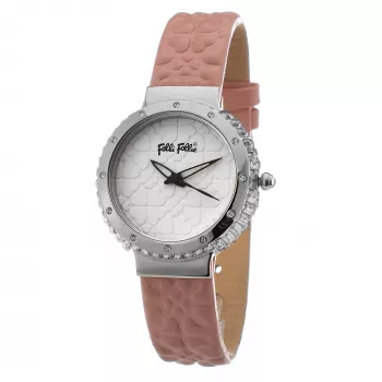Zegarek damski FOLLI FOLLIE WF13A032SPRDF 32mm Różowe Złoto Stal Szlachetna Biała Tarcza Różowy Skórzany Pasek Kwarcowy Analogowy