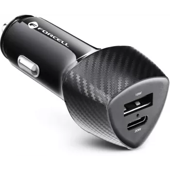 Forcell Carbon CC50-1A1C 38W Ładowarka samochodowa USB-C PD 3.0 + USB-A QC 3.0 Czarna