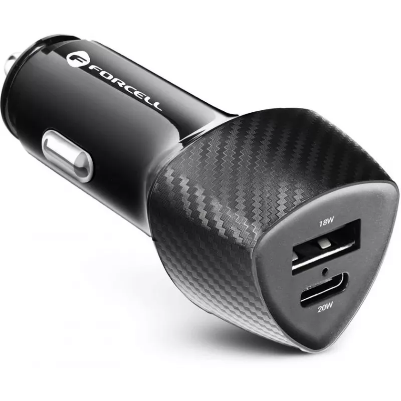Forcell Carbon CC50-1A1C 38W Ładowarka samochodowa USB-C PD 3.0 + USB-A QC 3.0 Czarna