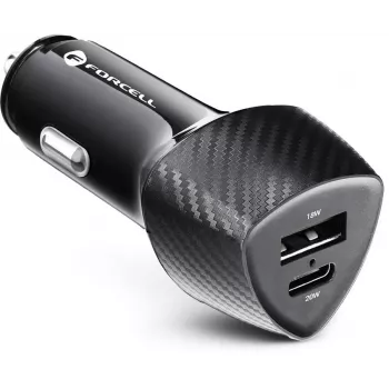 Forcell Carbon CC50-1A1C 38W Ładowarka samochodowa USB-C PD 3.0 + USB-A QC 3.0 Czarna