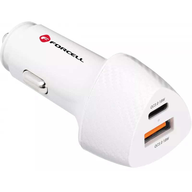 Forcell Carbon CC50-1A1C 38W USB-C PD + USB-A QC 3.0 Ładowarka samochodowa - Biały