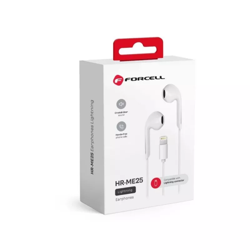 Forcell F-Audio HR-ME25 Słuchawki douszne Lightning z mikrofonem i pilotem, biały