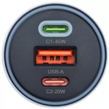 Forcell F-Energy 65 Ładowarka samochodowa 65 W, 2x USB-C (PD 3.0) i 1x USB-A (QC 4.0), szara