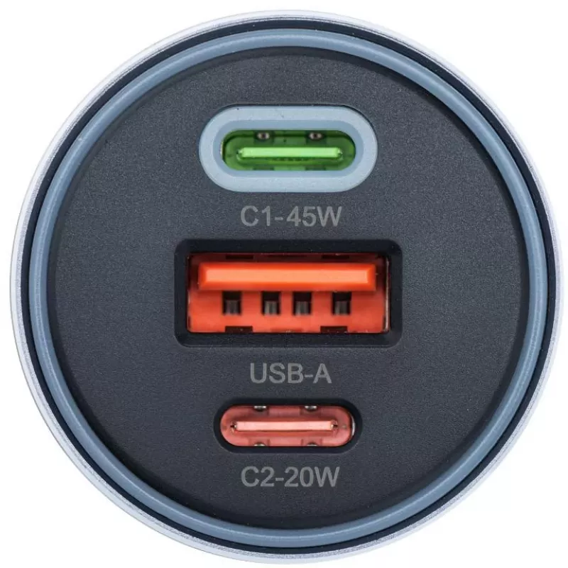 Forcell F-Energy 65 Ładowarka samochodowa 65 W, 2x USB-C (PD 3.0) i 1x USB-A (QC 4.0), szara