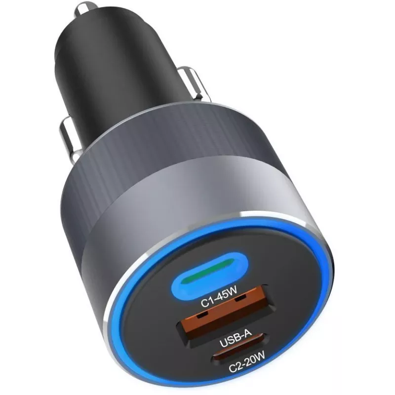 Forcell F-Energy 65 Ładowarka samochodowa 65 W, 2x USB-C (PD 3.0) i 1x USB-A (QC 4.0), szara