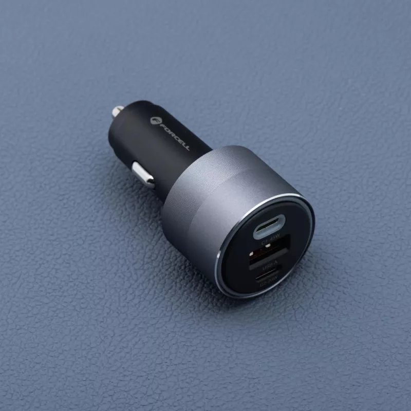 Forcell F-Energy 65 Ładowarka samochodowa 65 W, 2x USB-C (PD 3.0) i 1x USB-A (QC 4.0), szara