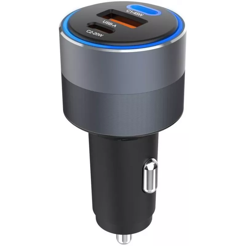 Forcell F-Energy 65 Ładowarka samochodowa 65 W, 2x USB-C (PD 3.0) i 1x USB-A (QC 4.0), szara