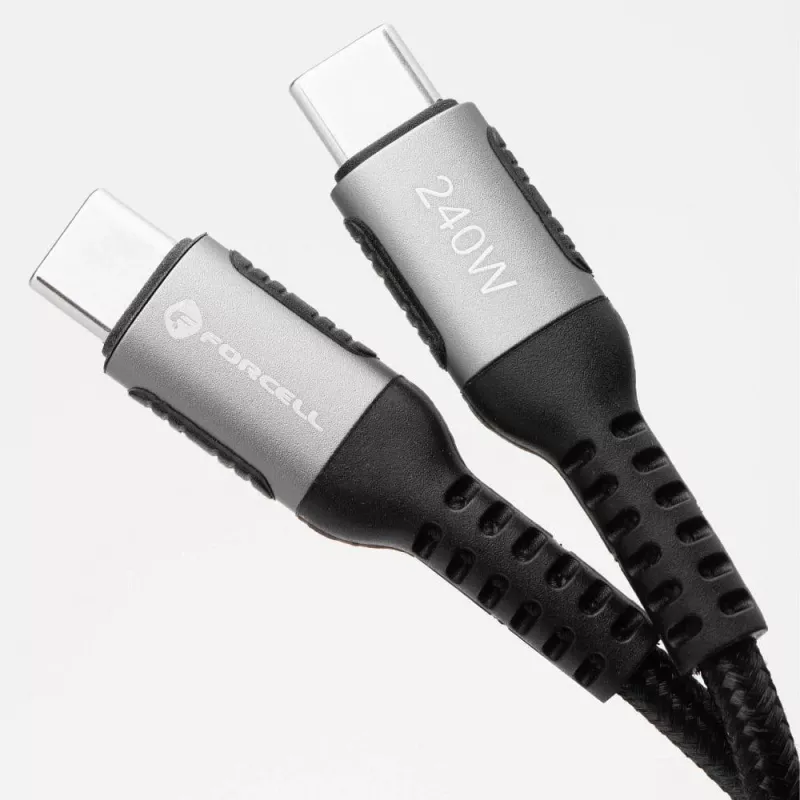 FORCELL F-Energy Cafule USB-C do USB-C Kabel 1.2m 240W 5A PD QC 4.0 Pleciony Czarny