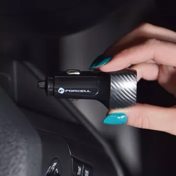 Forcell F-Energy Carbon Ładowarka Samochodowa USB-C QC3.0 PD 20W z Przewodem USB-C na Lightning CC50-1C Czarny