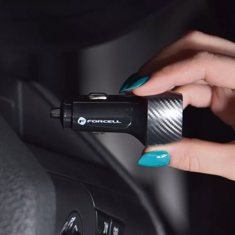 Forcell F-Energy Carbon Ładowarka Samochodowa USB-C QC3.0 PD 20W z Przewodem USB-C na Lightning CC50-1C Czarny
