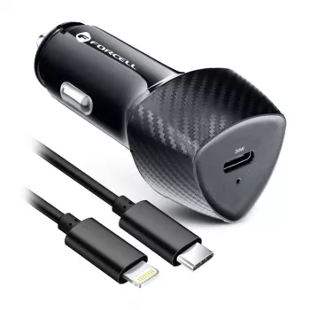 Forcell F-Energy Carbon Ładowarka Samochodowa USB-C QC3.0 PD 20W z Przewodem USB-C na Lightning CC50-1C Czarny