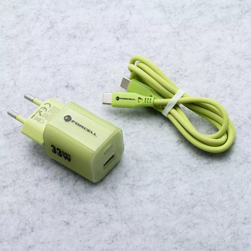 Forcell F-Energy GaN III VT-41 33 W Ładowarka ścienna GaN, 1x USB-C PD 3.0/PPS i 1x USB-A QC 4.0, Zielona