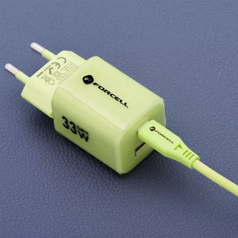 Forcell F-Energy GaN III VT-41 33 W Ładowarka ścienna GaN, 1x USB-C PD 3.0/PPS i 1x USB-A QC 4.0, Zielona