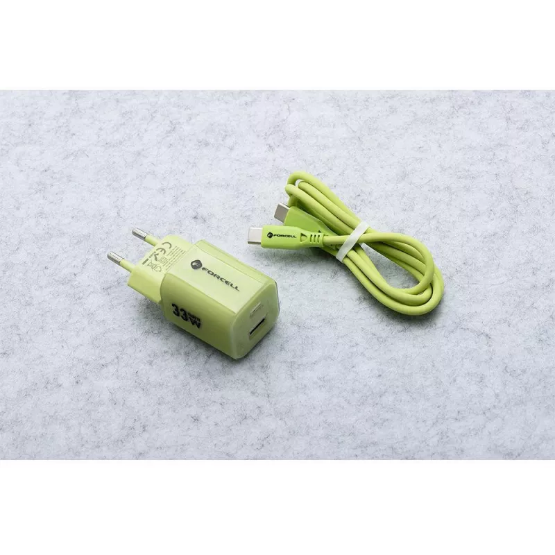 Forcell F-Energy GaN III VT-41 33 W Ładowarka ścienna GaN, 1x USB-C PD 3.0/PPS i 1x USB-A QC 4.0, Zielona