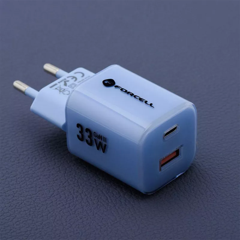 Forcell F-Energy GaN III VT-41 33W USB-C & USB-A Ładowarka ścienna, PD 3.0, QC 4.0, Niebieska