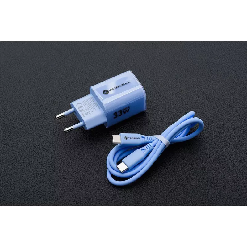 Forcell F-Energy GaN III VT-41 33W USB-C & USB-A Ładowarka ścienna, PD 3.0, QC 4.0, Niebieska