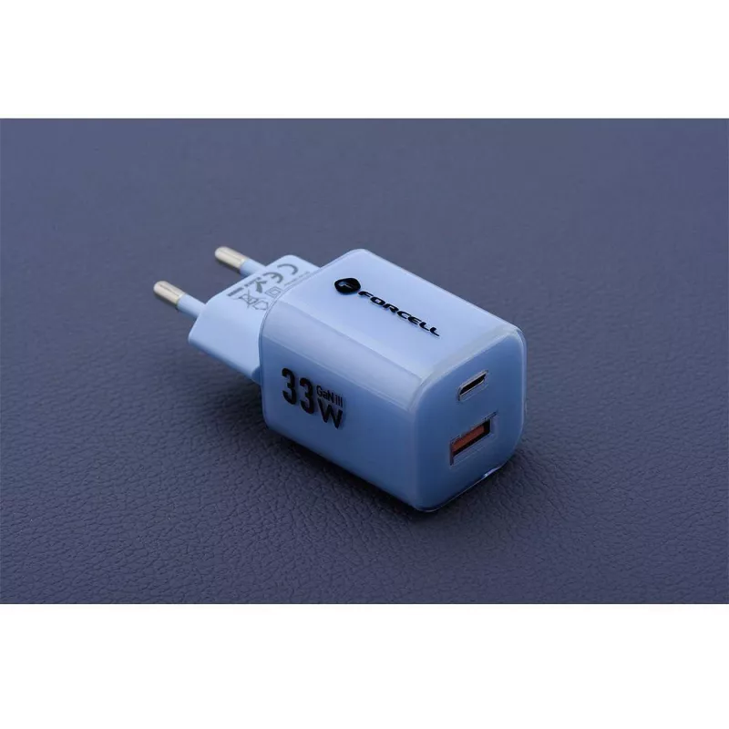 Forcell F-Energy GaN III VT-41 33W USB-C & USB-A Ładowarka ścienna, PD 3.0, QC 4.0, Niebieska