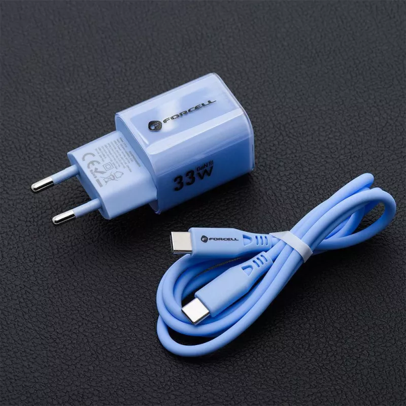 Forcell F-Energy GaN III VT-41 33W USB-C & USB-A Ładowarka ścienna, PD 3.0, QC 4.0, Niebieska