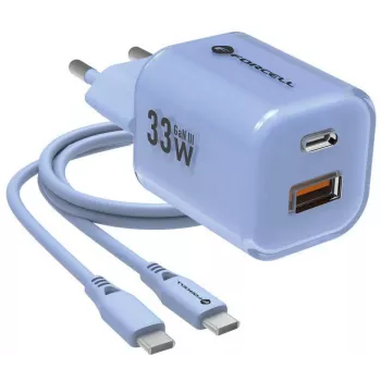 Forcell F-Energy GaN III VT-41 33W USB-C & USB-A Ładowarka ścienna, PD 3.0, QC 4.0, Niebieska