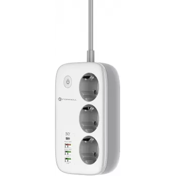 Forcell F-Energy VT-PS03 Listwa zasilająca Smart, 3x gniazda Schuko, USB-C PD 30W, 3x USB-A QC 3.0, Wi-Fi, sterowanie aplikacją Tuya, 2500W/10A