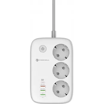 Forcell F-Energy VT-PS03 Listwa zasilająca Smart, 3x gniazda Schuko, USB-C PD 30W, 3x USB-A QC 3.0, Wi-Fi, sterowanie aplikacją Tuya, 2500W/10A