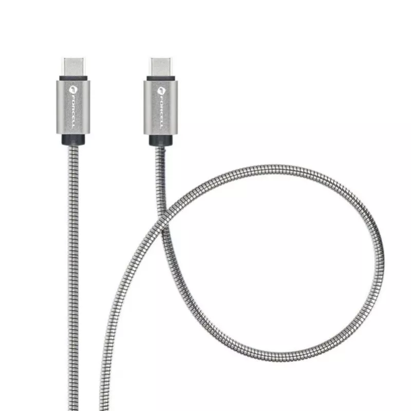 Forcell USB-C do USB-C Kabel F-Energy QC4.0 PD 5A 100W E-Mark Metal 1m Srebrny C239