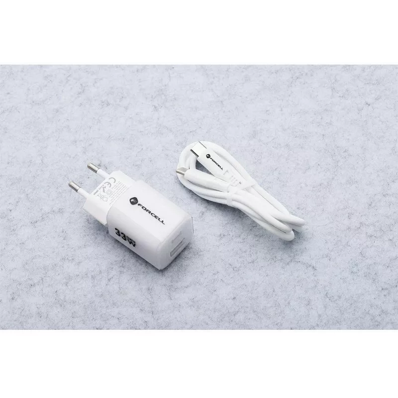Forcell VT-41 GaN III 33W Ładowarka ścienna z 1x USB-C PD 3.0 i 1x USB-A QC 4.0 (Biała)