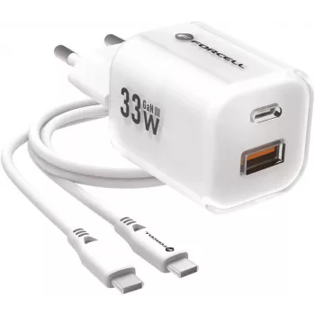 Forcell VT-41 GaN III 33W Ładowarka ścienna z 1x USB-C PD 3.0 i 1x USB-A QC 4.0 (Biała)