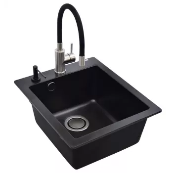 Franke SQS100+5543+DS+AF Simplex Sink with Mixer Tap and Soap Dispenser, Black (Onyx)
