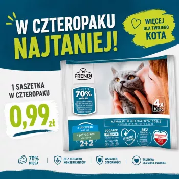 FRENDI Mokra karma dla kotów z dorszem i pstrągiem w sosie, 4 x 100 g saszetki