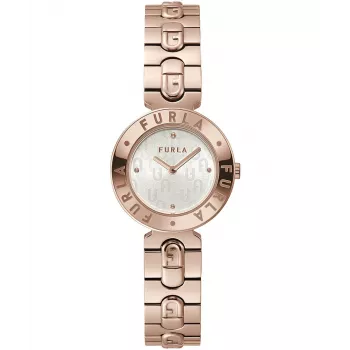 FURLA Arco Mini Zegarek Damski Kwarcowy WW00004008L3 30mm Srebrno-Biała Tarcza Czarny Pasek Skórzany